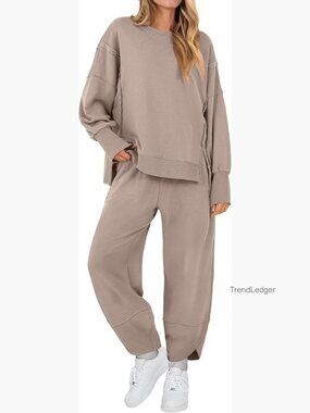 Oversized Sweatshirt Barrel Pant Lounge Set Medium Weight Rayon Polyester